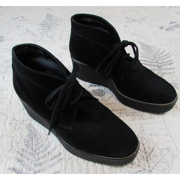 Aquatalia Cassie Marvin K Platform Black Suede Wedge Lace Up Boots 8 Us 39 - Picture 6 of 7